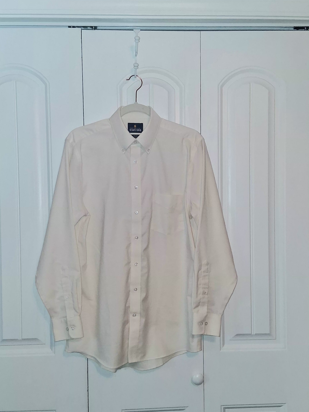 NWOT Stafford Men’s White Button-Down Wrinkle Free Oxford Dress Shirt Size 15